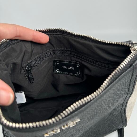 Y2K Nine West Women's Black White Small Adjustable Strap Leather Crossbody Bag - Picture 11 of 11